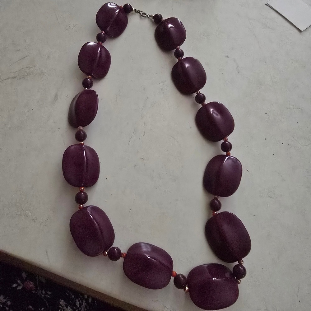Chunky Purple Statement Necklace Large Resin Bead Plum‎ Costume Jewelry 22 Inch